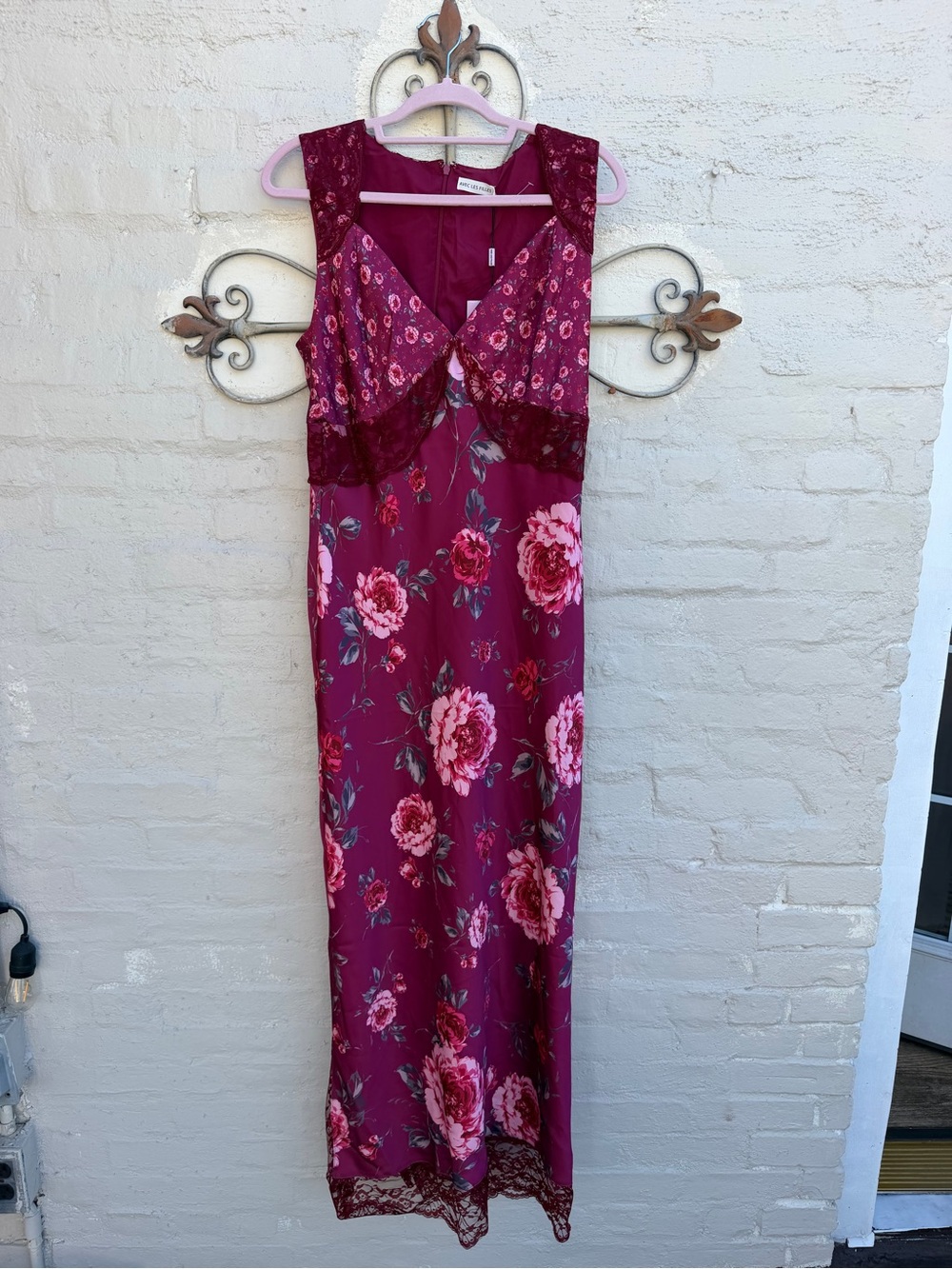 Floral Lace Maxi Dress in Berry Pink